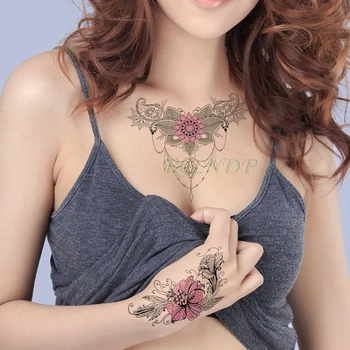 Nepremokavé Dočasné Tetovanie Nálepky pivónia kvet diamantový náhrdelník falošné tatto flash tetovanie nálepky art tetovanie pre dievča ženy muži