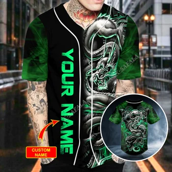 Zelený Drak, Lebka Osobné 3D Tlač Baseball Jersey Tričko Top Tee Mužov Streetwear Krátke Rukáv V Krku Hip Hop