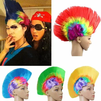9 Štýly Cockscomb Vlasy Parochňa Mohawk Rainbow Punk Kostým Maškaráda Headdress Ženy Muži Halloween Party Bar Smiešny Účes