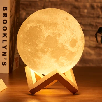 Kreatívne 3D Tlač Mesiac Lampa USB Nabíjateľné Led stolná Lampa Dotykový Spínač detský Nočné Svetlo pre Spálne Dekorácie Darček k Narodeninám