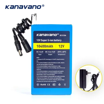Kanavano Najlepšie 12v 10AH 10400mAh batéria lítium-iónové batérie fotoaparátu s 12,6 V 1A nabíjačka eu / us konektor na Bezplatný nákup