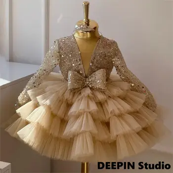 2022 Nové detské & Dievčatá Narodeniny Šaty Sequined Šaty Princezná Šaty Christmabirthday Party Šaty Haute Couture Girl Šaty
