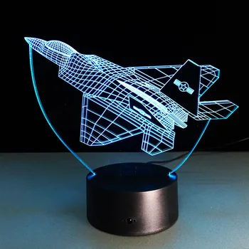 NOVÉ Lietadlo 3D Nočné Osvetlenie Vojna Lietadlo Fighter stolná lampa Multi Farby Vojenské Prúdové Lietadlo s USB Power Dekor Darček