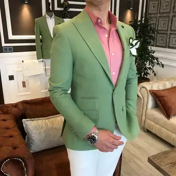 2022 V Lete Zelená Bunda Pre Mužov Vyhovuje Slim Fit Kostým Homme 2 Kus Bežné Pláži Svadobný Oblek Terno Masculino Zákazku