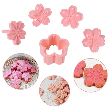 4Pcs Sakura Cookie Frézy, 3D animovaný Pressable Biscuit Formy Cherry Blossom Cookie Pečiatka Kvet DIY Kuchyňa, Pečenie Pečiva Nástroj