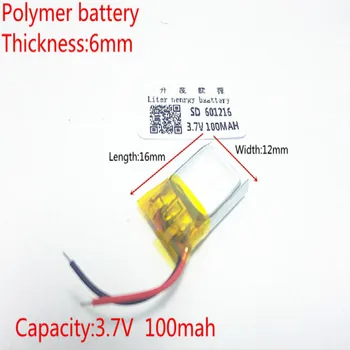 3.7 V, 100mAh 601216 Lítium-Polymérová LiPo Nabíjateľná Batéria ion článkov Pre Mp3 Mp4 Mp5 DIY PAD DVD E-kniha bluetooth headset