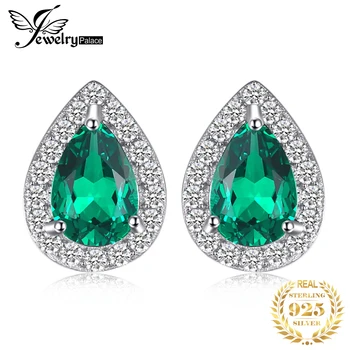 JewelryPalace Hruška Zelená Simulované Nano Emerald 925 Sterling Silver Stud Náušnice pre Ženy, drahé Kamene Vyhlásenie Náušnice Šperky