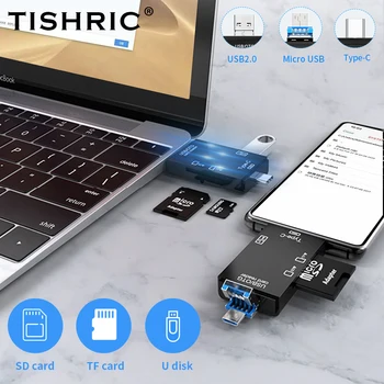 TISHRIC SD, USB, C Čítačka Kariet 6 v 1 TF/SD Card, Smart Pamäte USB+Typ-C+Micro USB OTG Flash Adaptér Pre Notebook