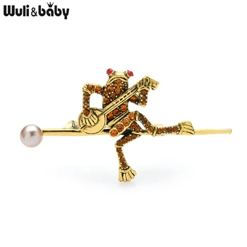 Wuli&baby Vintage Hrať na Gitaru Žaba Brošňa Pre Ženy Autor Roztomilý 2-farby Drahokamu Hudby Zvierat Strany Úradu Brošňa Kolíky