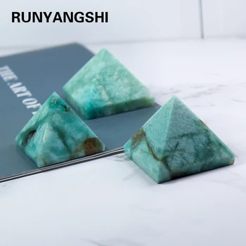 Runyangshi 1pc 30-50mm Prírodné Tianhe kameň Crystal Leštené pyramídy Vzor Liečenia Domov stôl dekorácie