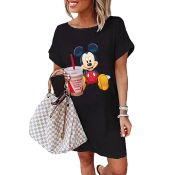 Mickey Mouse, Minnie Mouse Kawaii Letné T-shirt Dress Tlače Čiernej Estetické Harajuku dámske Letné Šaty T-shirt Dress Femme