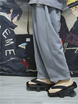 Letné Muž Flip Flops Drevené Japonský Geta Samuraj Dreváky Obal Cosplay Topánky Čierne Hrubé Dno Platformu Sandále