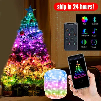 2023 RGB IC Víla Svetlo na Vianočný Stromček, Hudba, Rytmus, Nepremokavé String Svetlo USB Aplikácie Ovládanie Bluetooth pre Domova Strany