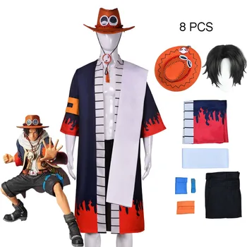 Jeden Kus Portgas D Ace Cosplay Kostým pre Dospelých Anime Kimono Sady a Klobúk Halloween Karneval Výkon Oblečenie