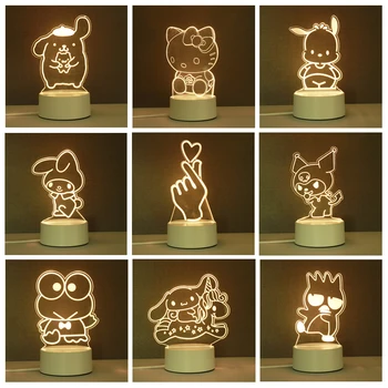 3D animovaný Acryl Nočné Svetlo Lampy Kawaii Anime Kuromi Moje Melódie Cinnamoroll Kitty Cat Svetlo Xmas Party Decoratie Interiérové Led Svietidlo