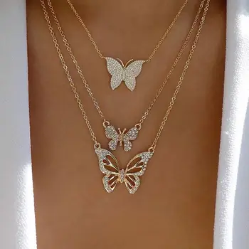 2022 Roztomilý Módne Motýľ Náhrdelníky Jemná Zlatá Farba Krásne Bling Kubický Zirkón Zvierat Dizajn Ženy Vianočný Darček Šperky