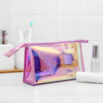 Kúpeľňa Umývanie Toaletná make-up Taška Ženy, Dievča, Vodotesný Zips Transparentné PVC Laser Kozmetická Taška Krásy Skladovanie Taška Prípade