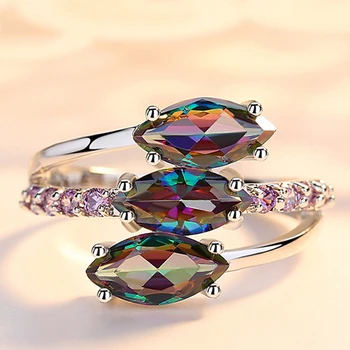 Beiver Tri Mutilcolor Oko Zirkón Prstene pre Ženy, Strieborná Farba Plnené Luxusné Svadobné Zapojenie Pásma Prstene, Šperky, Darčeky