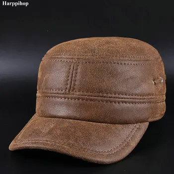 Kórejský bežné kožený klobúk peeling kože Kepi ucho teplý klobúk vyvrcholil spp