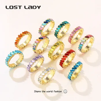 Stratil Lady Nové Módne Multicolor Crystal Obklopený Prstene Pre Ženy Kovové Prst Krúžky Veľkoobchod Príslušenstvo Strana Svadobné Dary