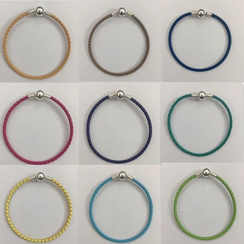 Multi-farebné nový voliteľný rýdzeho striebra 925 šperky náramok kožený lano vhodné pre Pandora fashion, DIY žien narodeniny pred