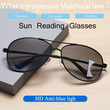 Progresívne Multi-Zameranie Slnečné Okuliare na Čítanie Mužov Smart zoom Anti-modré svetlo Anti-UV Outdoor Okuliare Full frame Pružiny Závesov