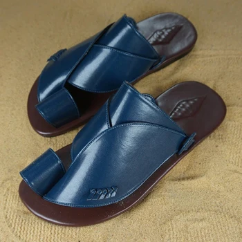 Vintage Rímske Sandále Pánske Letné Topánky Veľká Veľkosť 48 Mužské Papuče PU Kožené Otvorené Prst Vonkajšie Beach Party Ploché Sandále