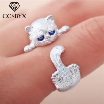 CC Roztomilý Prstene Pre Ženy, Malé Cat Cubic Zirconia Krásne Šperky Nastaviteľný Prsteň Biele Zlato Farba Príslušenstvo Strana Darček CC2138