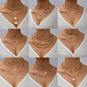 Nový Multi-layer Trend Elegantné Šperky Crystal Cross Prívesok Had Reťazca Náhrdelník Unquie Ženy Módny Náhrdelník Veľkoobchod N0290