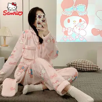 Kawaii Sanrio Kuromi Hello Kitty Moje Meldoy Komiksu, Anime Udržiavať V Teple, Coral Fleece Pyžamo Poslať Zaviazanými Očami Flanelové Plavky