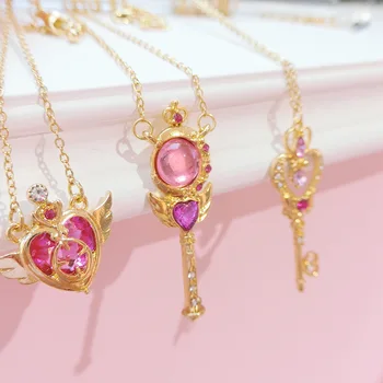 Krásne Dievča Tsukino Usagi Mesiac Cosplay tlačidlo transparentné prívesok dlho sladké gem náhrdelník žena Sakura premenenia magic