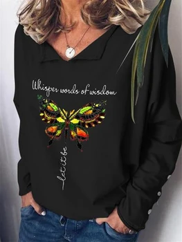 Ženské Šepkať Slová Múdrosti Vytlačené Motýľ Hippies, Dlhý Rukáv T-shirt