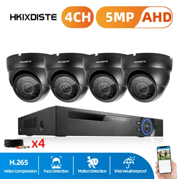 4CH 5MP HD AHD DVR Domov kamerovým Systémom Nastaviť 5.0 MP AI Ľudských Detekcie IP66 Vonkajšie Dome Kamery Surveillance CCTV Auta