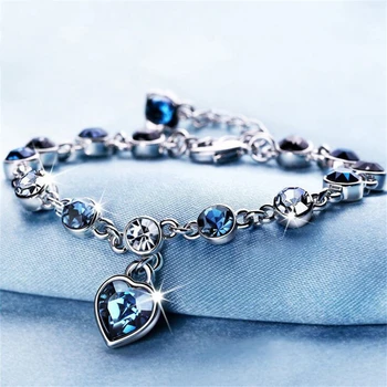 Dámske Náramky Klasické Tichom Srdce Modré Crystal Náramok Pre Ženy Šaty Valentína Darček Šperky z Medi pulseras mujer