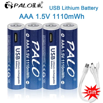 PALO 1,5 V AAA Li-ion Batéria 1110mWh Li-pol, USB Nabíjateľné Lítium-USB Batérie AAA + USB Kábel