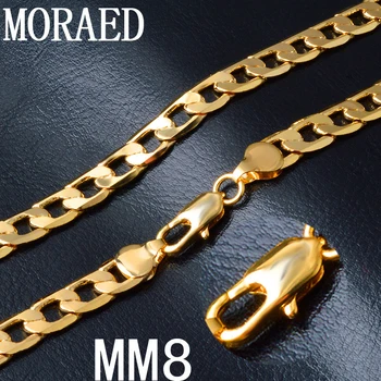 Klasické 8 MM 50 cm Ploché Strany Mužov Zlatý Náhrdelník 925 Sterling Silver Šperky Plný Figaro Reťazca Náhrdelníky Pre Ženy Muž