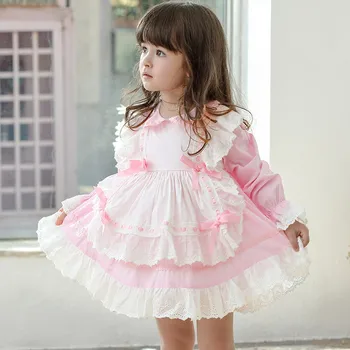 Boutique Dieťa Dievčenské Šaty 2020 Lete Španielsky Súd Štýl Batoľa Dlhý Rukáv Bavlna Čipky Oblečenie Dieťa Princezná Vysoká Kvalita