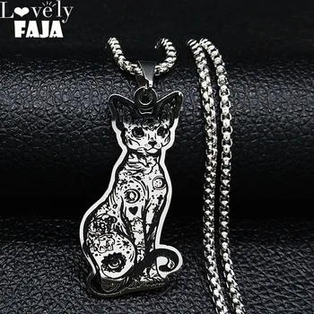 Móda Kanadský Bezsrstý Sphynx Mačka Nehrdzavejúcej Ocele Náhrdelník s Príveskom, Šperky Pre Ženy, Dievčatá Bijoux Pet Darček N3254S03