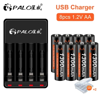 PALO 1.2 V AA batéria 1300 mAh AA nabíjateľné batérie s LED Nabíjačky, 1.2 V Ni-MH AA batérie pre hodiny,hračky
