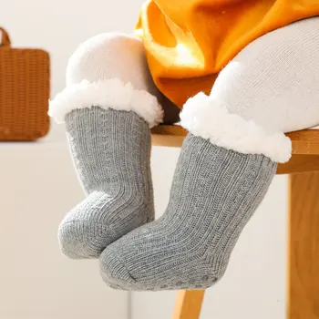 Nové Zimné Deti Vlnené Ponožky Plus Velvet Todderls Dievčatá Kolená Vysoké Ponožky Chlapci Non Slip Dieťa Poschodí Ponožky Teplé Deti Boot Ponožky