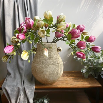 Latex Magnolia bud pobočky falošné Kvety pre domáce stranu Svadobné dekorácie flores artificiales izba dekor
