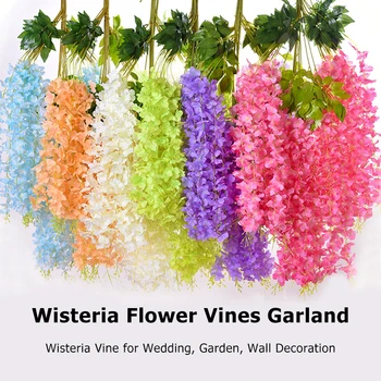 Wisteria Umelé Kvety Viniča Veniec Svadobná Výzdoba Klenby Leaf Ratan Koncové Hodvábneho Kvetu Ivy Stenu Decor Rastliny