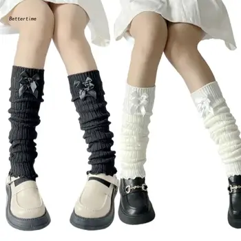 B36D Rebra Zrastov Nohu Teplejšie Japonských Žien, Pevné Roztomilý Dvojité Bowknot Rozstrapatené Dlhé Ponožky