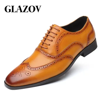 GLAZOV Triple Spoločné Ručne pánske Originálne Kožené Formálne Topánky Spp Prst Oxford taliansky Vyrezávané Šaty, Topánky na Business Mužov