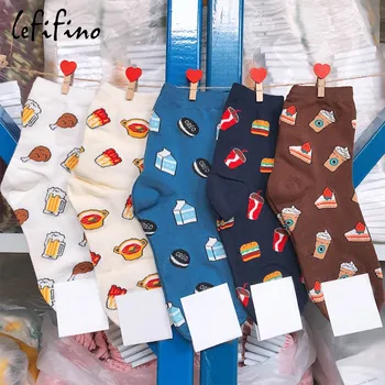 Japonský Harajuku Mlieko, Káva, Pivo Piť Ženy Ponožky Cake Sweet Hamburg Cookies Potravín Roztomilé Ponožky Zábavné Novinka Fantázie Funky Ponožky