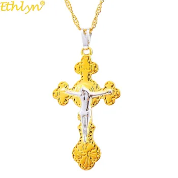 Ethlyn Jedinečný Dizajn Dve Tón, Zlaté, Medené Ježiša Krista na Kríž, Kríž Náhrdelník Prívesok pre Mužov, Ženy Šperky P208
