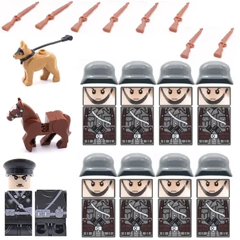 Pechota Vojak Nastaviť Koňa, Psa puška Zbraň MOC SWAT Mesto vojenských zbraní playmobil Akčné figúrky stavebným Brick mini hračky
