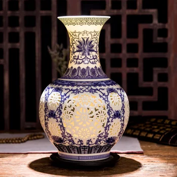 Jingdezhen Duté Keramická Váza Čínsky Modrá A Biela Prebodol Váza, Obývacia Izba Dekorácia Porcelánu Kvetinové Vázy