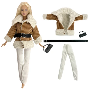 NK 4 Položky/Nastaviť Módne Kabát + Taška+Opasok +Trouseres Neformálne Oblečenie Ručné Oblečenie pre Bábiku Barbie Príslušenstvo Hračky pre deti