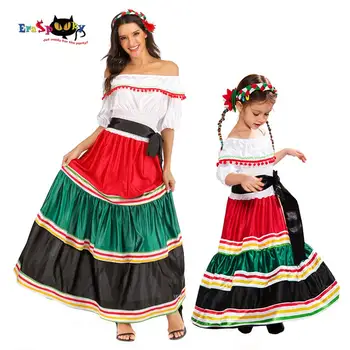 Eraspooky Tradičné Ľudové Mexickej Šaty Ženy, Dievčatá Halloween Kostýmy Pre Deti, Mexiko, Karneval, Party, Rodinné Tanec Maškarný